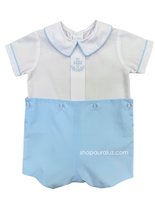 Auraluz Boy Button-On. Blue with boy collar and embroidered cross