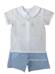 Auraluz Boy 2pc Set...White top with embroidered airplanes and blue shorts