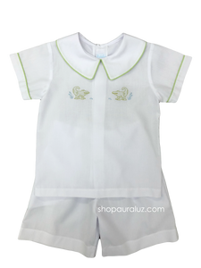Auraluz Boy 2pc...White with lime check trim, boy collar and embroidered alligators
