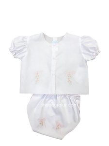 Auraluz Diaper shirt/cover set...White with pink scallops and embroidered bows
