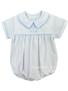 Auraluz Boy Bubble...White with blue piping trim, boy collar and embroidered cross