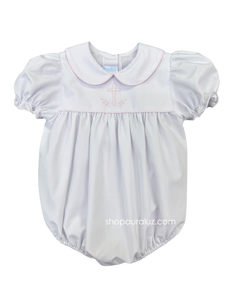 Auraluz Girl Bubble...White with pink piping trim, p.p.collar and embroidered cross