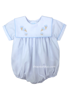 Auraluz Boy Bubble..White with blue binding trim and embroidered ice cream cones