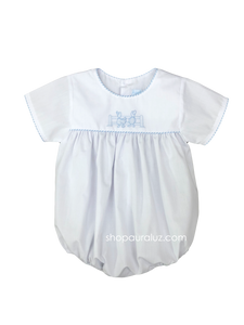 Auraluz Boy Bubble..White with blue shiny cord trim, no collar and embroidered ducks