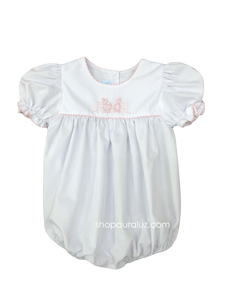 Auraluz Girl Bubble..White with pink shiny cord trim, no collar and embroidered ducks