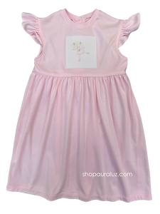 Auraluz Knit Dress...Pink with angel sleeves and embroidered ballerina
