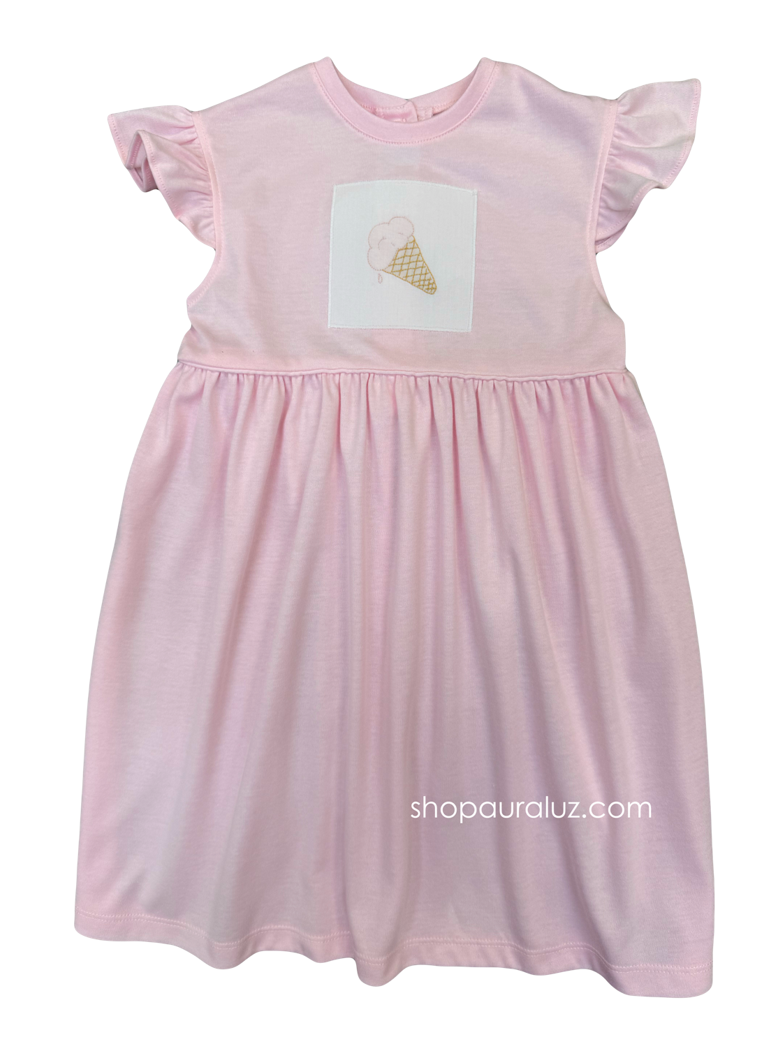 Auraluz Knit Dress...Pink with angel sleeves and embroidered ice cream cone
