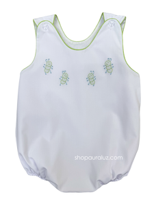 Auraluz Sleeveless Bubble...White with lime check trim and embroidered caterpillars