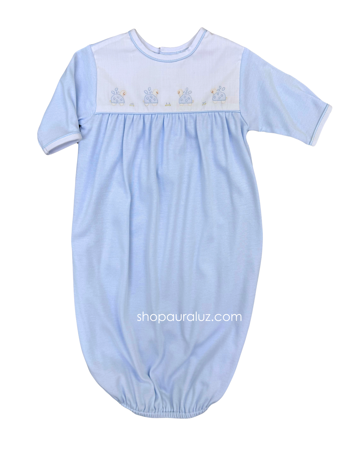 Auraluz Knit Saque l/s..Blue with embroidered turtles