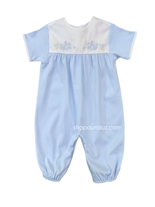 Auraluz Knit s/s Converter Gown..Blue with embroidered puppy dogs