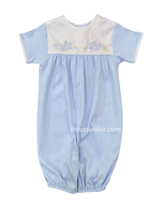 Auraluz Knit s/s Converter Gown..Blue with embroidered puppy dogs