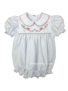 Auraluz Girl Bubble..White with red check trim, p.p.collar and embroidered bows