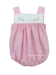 Auraluz Sleeveless Bubble..Pink check with embroidered ice cream cones. STORE EXCLUSIVE!
