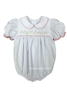 Auraluz Girl Bubble..White with red stripe trim, p.p.collarr and embroidered Christmas lights