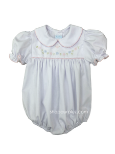 Auraluz Pique Girl Bubble...White w/pink shiny cord trim and embroidered flowers