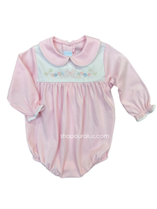 Auraluz Knit Girl Bubble, l/s..Pink with p.p. collar and embroidered bow