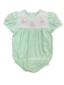 Auraluz Knit Girl Bubble..Green with embroidered flowers