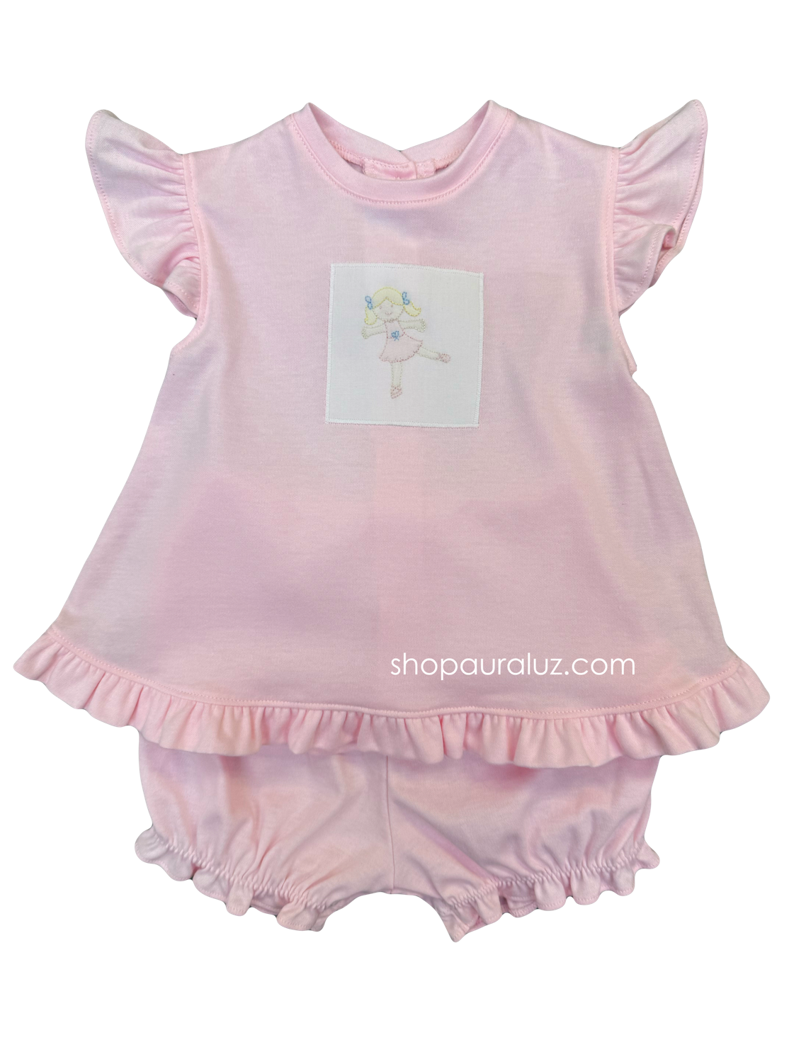 Auraluz Girl 2pc Knit Set...Pink with angel sleeves and embroidered ballerina