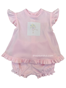 Auraluz Girl 2pc Knit Set...Pink with angel sleeves and embroidered ballerina