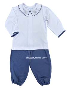 Auraluz Knit Boy 2pc l/s...Slate/white with boy collar and embroidered airplanes