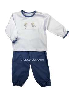 Auraluz 2pc Set...White l/s knit shirt with embroidered ballerinas and slate knit pants