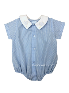 Auraluz Boy Bubble/Button-Front..Blue check w/white boy collar and embroidered bunnies