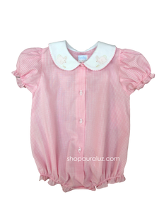 Auraluz Girl Bubble/Button-Front..Pink check w/white p.p. collar and embroidered bunnies