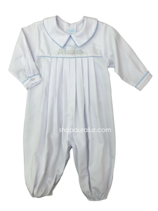 Auraluz Pique Boy Longall...White w/blue shiny cord trim and embroidered train