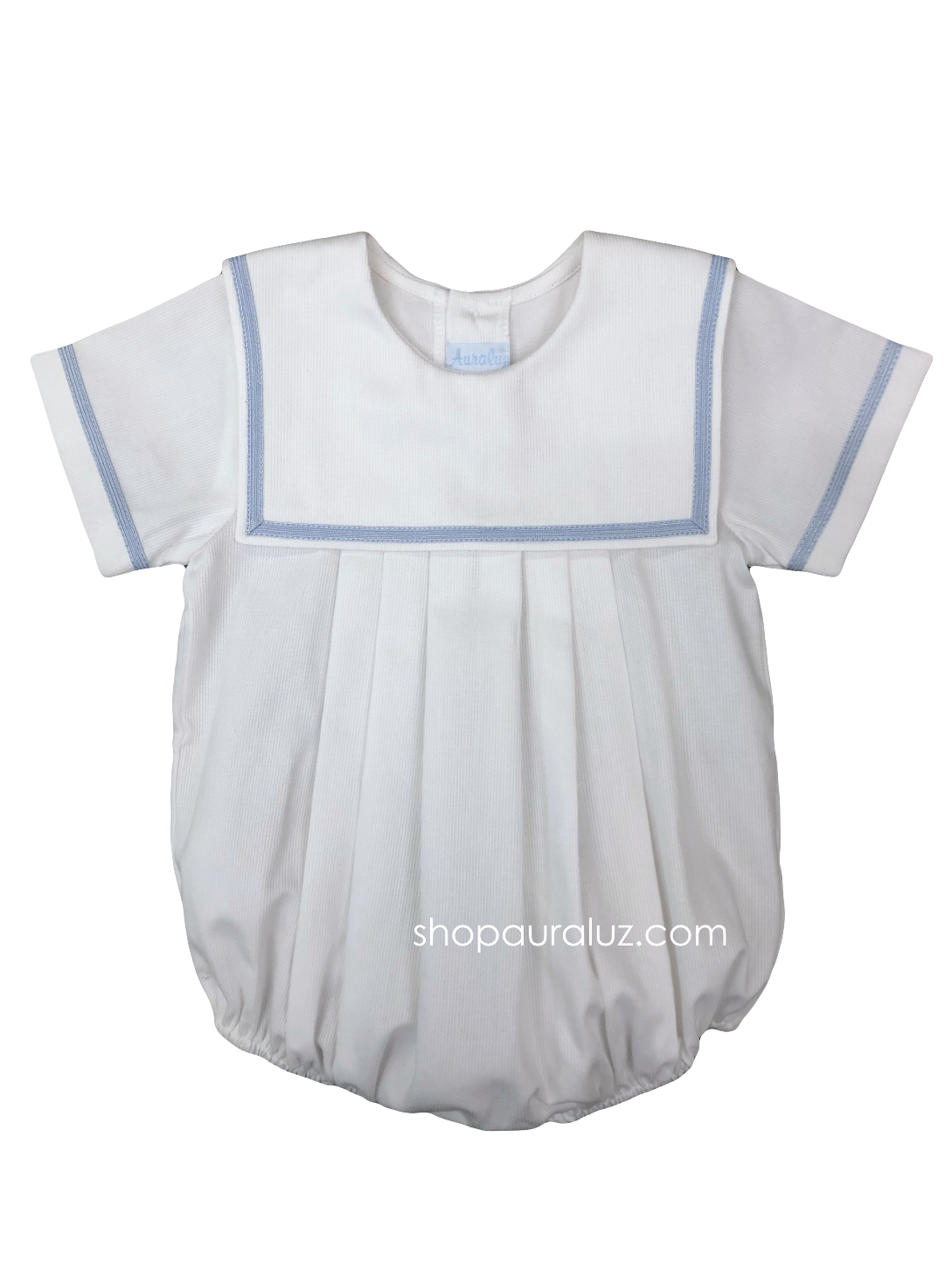 Auraluz Pique Bubble..White with blue ribbon trim