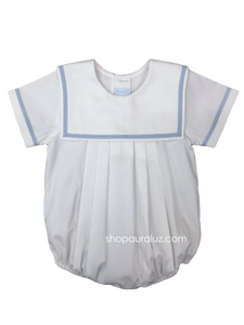 Auraluz Pique Bubble..White with blue ribbon trim