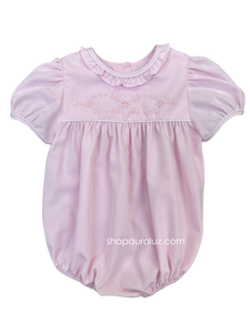 Auraluz Girl Bubble...Pink with ruffle trim, white piping and embroidered flowers