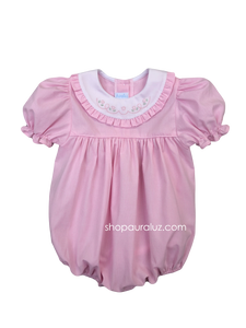 Auraluz Girl Bubble...Pink micro check w/round ruffle trim collar and embroidered flowers