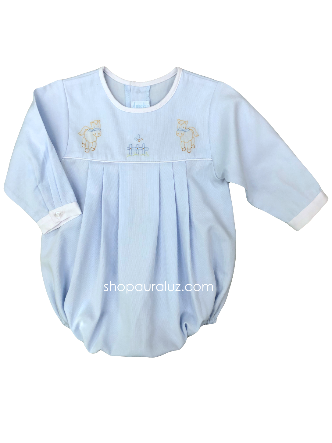 Auraluz Pique Boy Bubble...Blue with white binding trim and embroidered pony