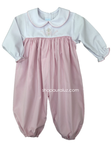 Auraluz Girl Longall...Pink check w/white long sleeves and p.p. collar with embroidered bow