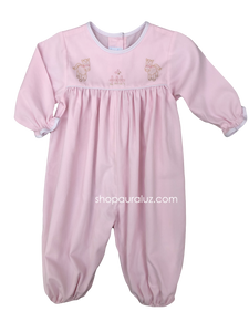 Auraluz Pique Girl Longall...Pink with white binding trim and embroidered pony