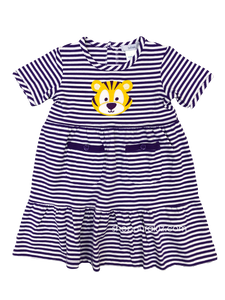 Purple/White Stripe Dress with tiger applique