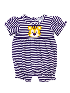 Purple/White Stripe Girl Bubble with tiger applique