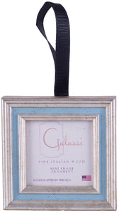 Galassi Silver and Blue Channel Wood Mini Frame Ornament