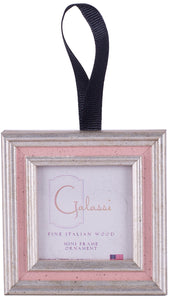 Galassi Silver and Pink Channel Wood Mini Frame Ornament