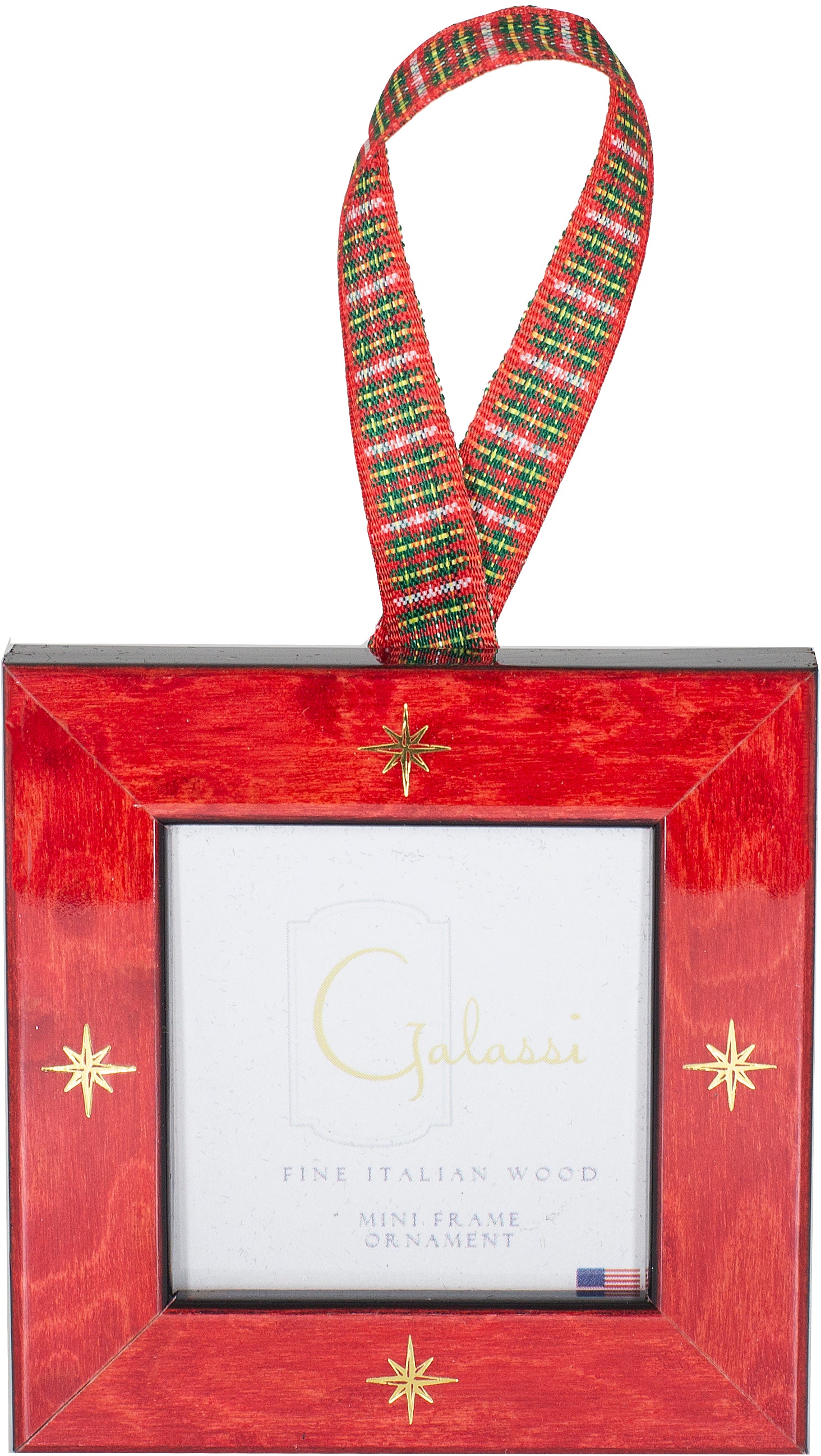 Galassi Red with Gold Twinkle Print Wood Mini Frame Ornament