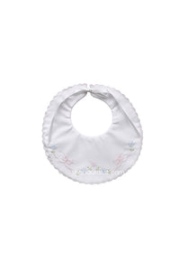 Auraluz Baby Bib..White w/pink scallops and embroidered bows