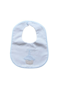 Auraluz Bib...White with blue binding trim and embroidered cupcake