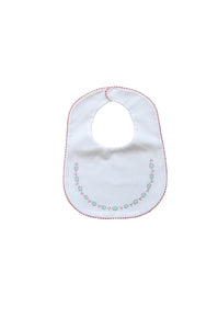 Auraluz Christmas Bib..White w/red check trim and embroidered holly