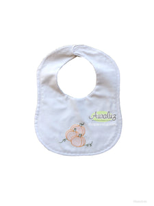 Auraluz Bib..White w/white scallop stitching and embroidered pumpkins.   STORE EXCLUSIVE!