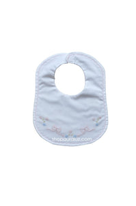 Auraluz Bib..White w/pink scallop stitching and embroidered bows