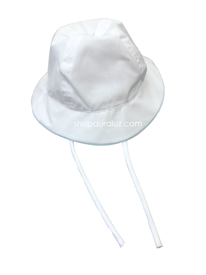 Auraluz Boy Sun Hat...White with blue piping trim