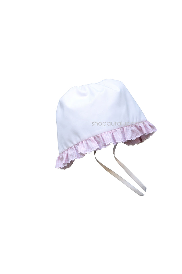 Auraluz Baby Hat...White with pink check ruffle
