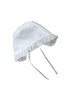 Auraluz Baby Hat...White with pink scallop trim and small ruffle