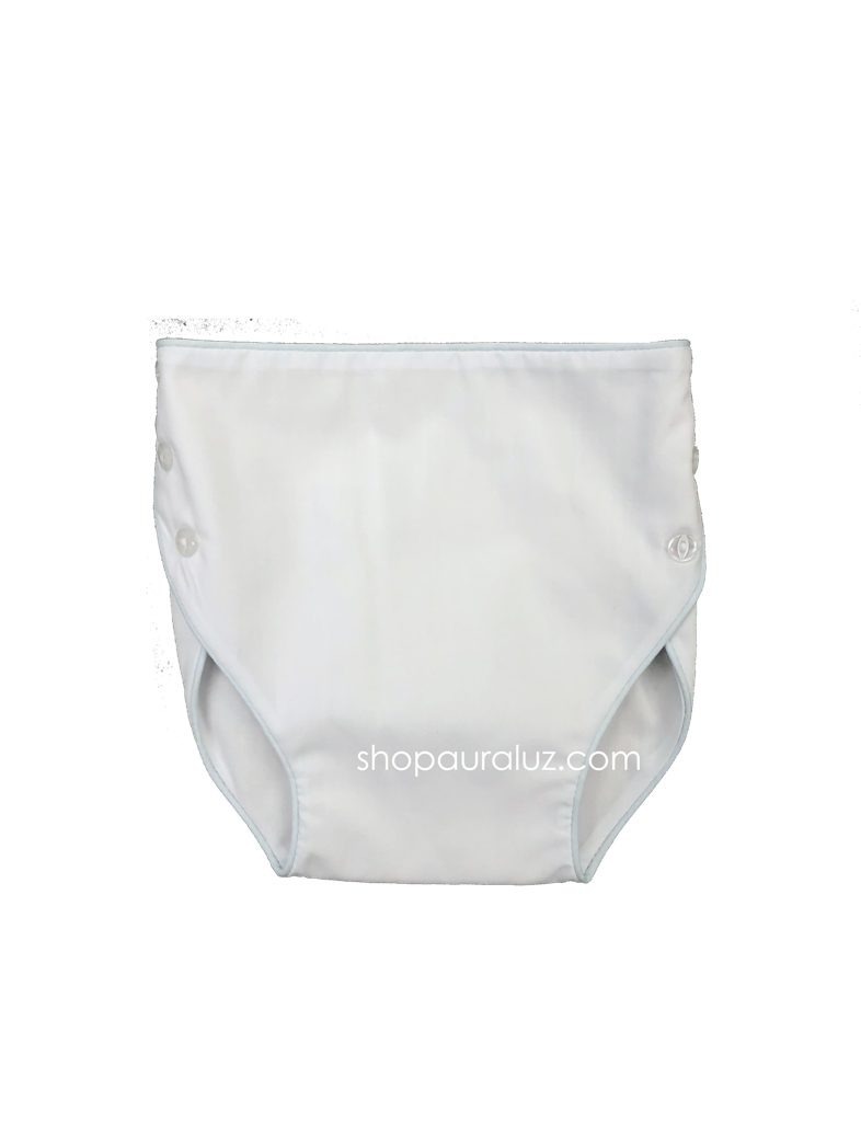 Auraluz Diaper Cover...White with blue piping trim