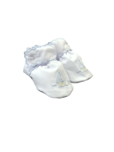 Auraluz Baby Shoe...White with blue scallops and embroidered boat